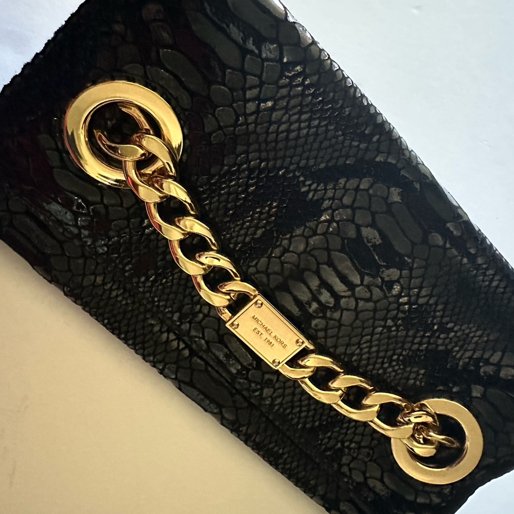 Michael Kors Black Glazed Python Embossed Leather… - image 1